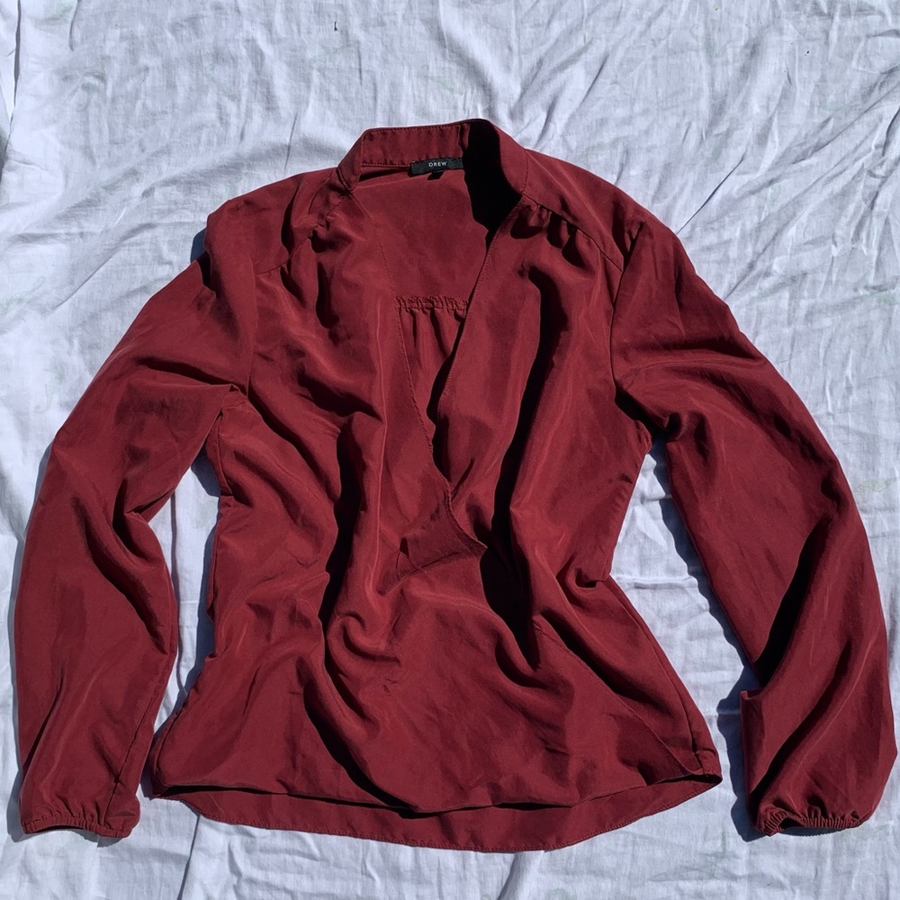 Burgundy long sleeve Drew v neck blouse